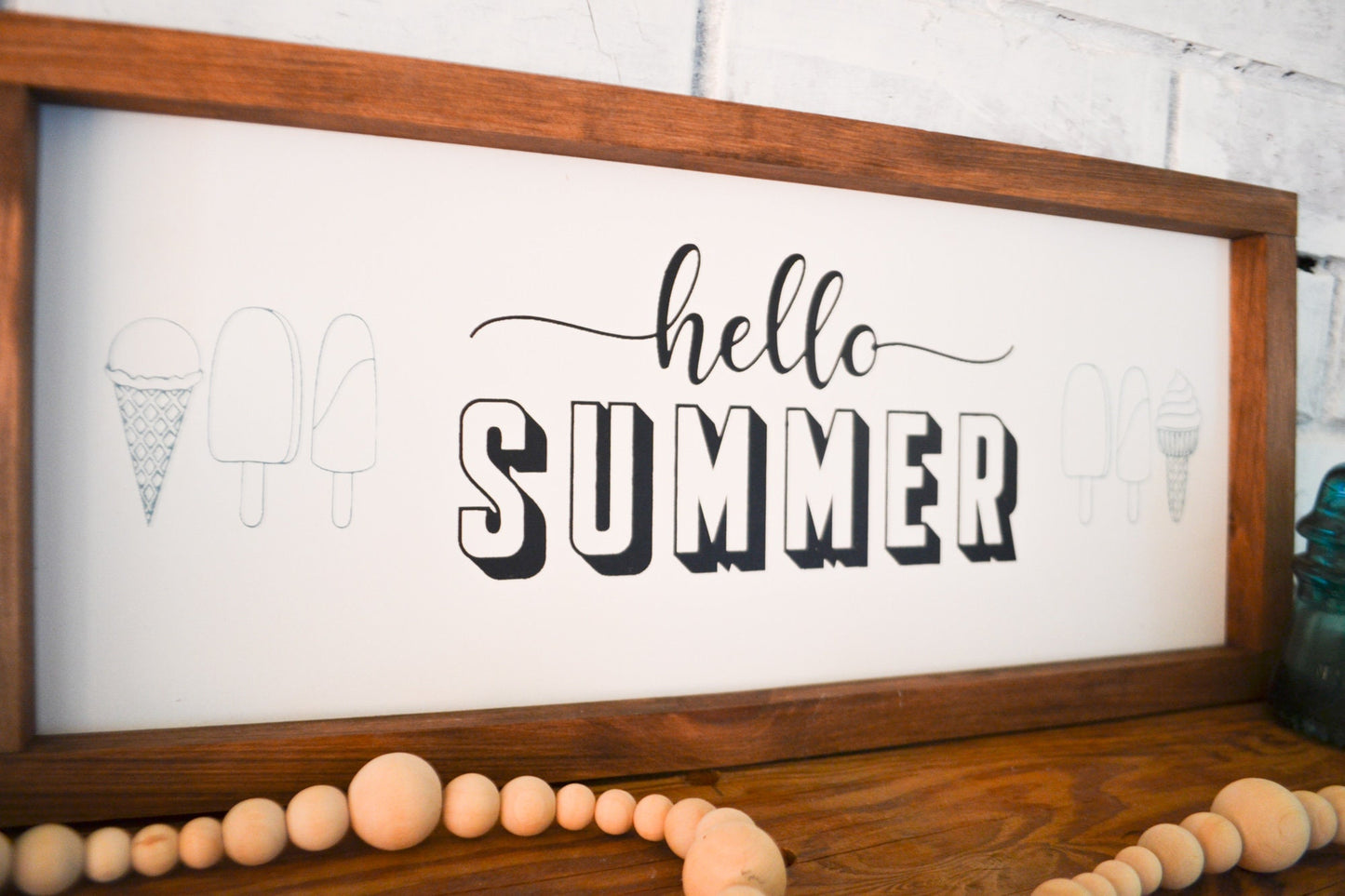 Hello Summer Sign-Framed Wood Sign-Ice Cream Sign-Summer Sign-Summer Farmhouse