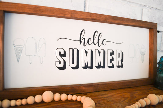 Hello Summer Sign-Framed Wood Sign-Ice Cream Sign-Summer Sign-Summer Farmhouse