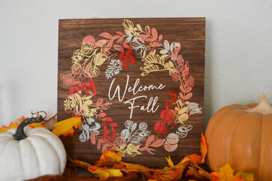 Welcome Fall, Colorful Welcome Fall Wreath Sign, Rustic Fall Decor, Fall Door Sign, Autumn Sign