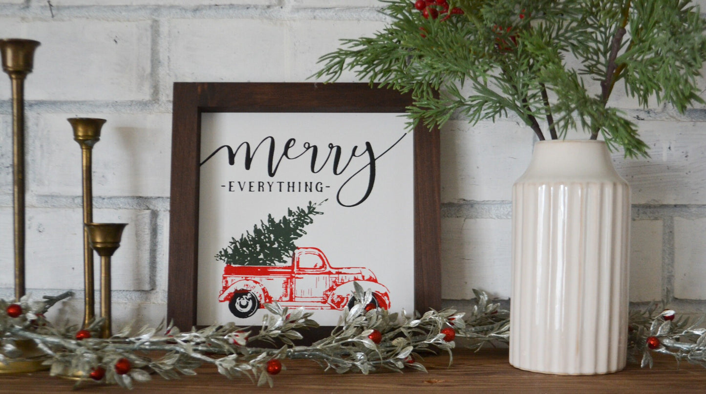 Merry Everything Red Truck Christmas Sign-Farmhouse Christmas-Christmas Farm Truck