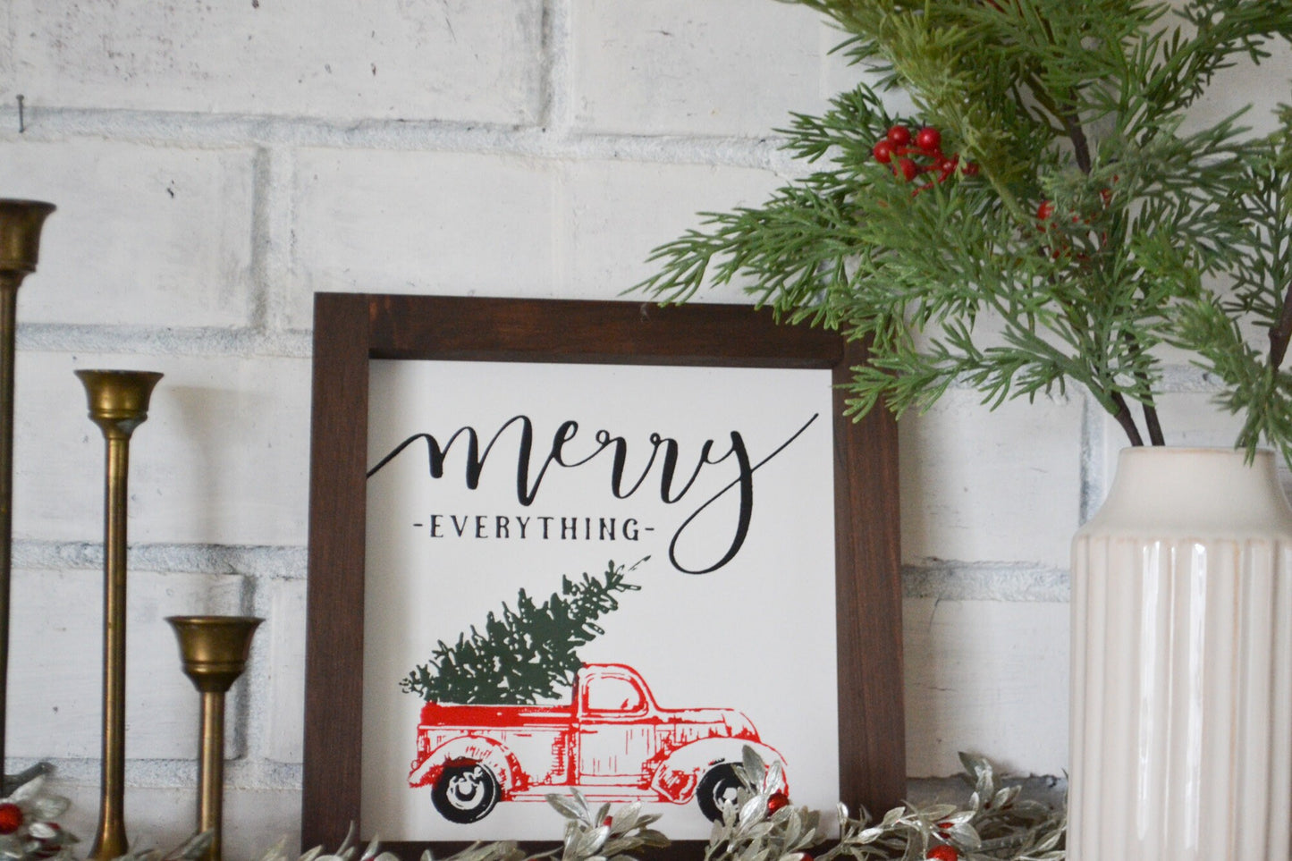 Merry Everything Red Truck Christmas Sign-Farmhouse Christmas-Christmas Farm Truck