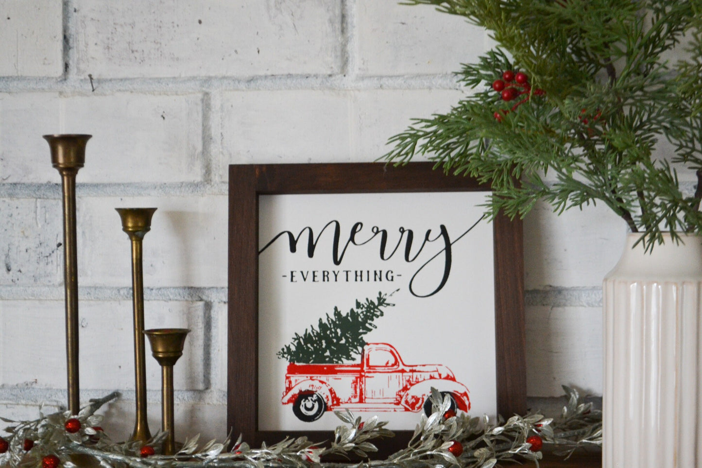 Merry Everything Red Truck Christmas Sign-Farmhouse Christmas-Christmas Farm Truck