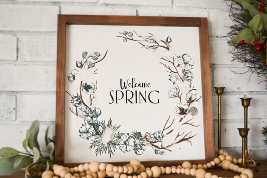 Welcome Spring Wood Framed Sign-Spring Decor-Spring Farmhouse Decor