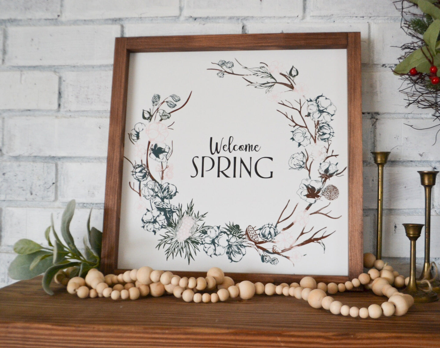 Welcome Spring Wood Framed Sign-Spring Decor-Spring Farmhouse Decor