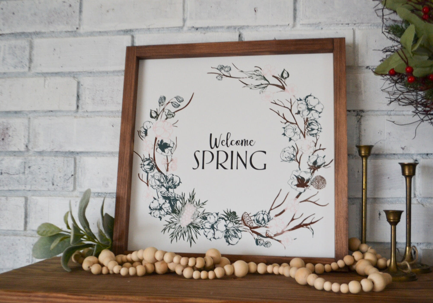 Welcome Spring Wood Framed Sign-Spring Decor-Spring Farmhouse Decor