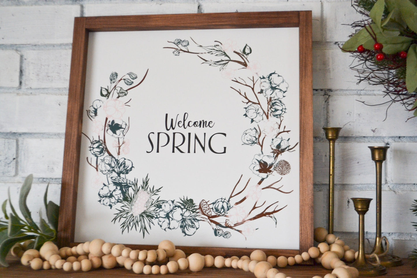 Welcome Spring Wood Framed Sign-Spring Decor-Spring Farmhouse Decor