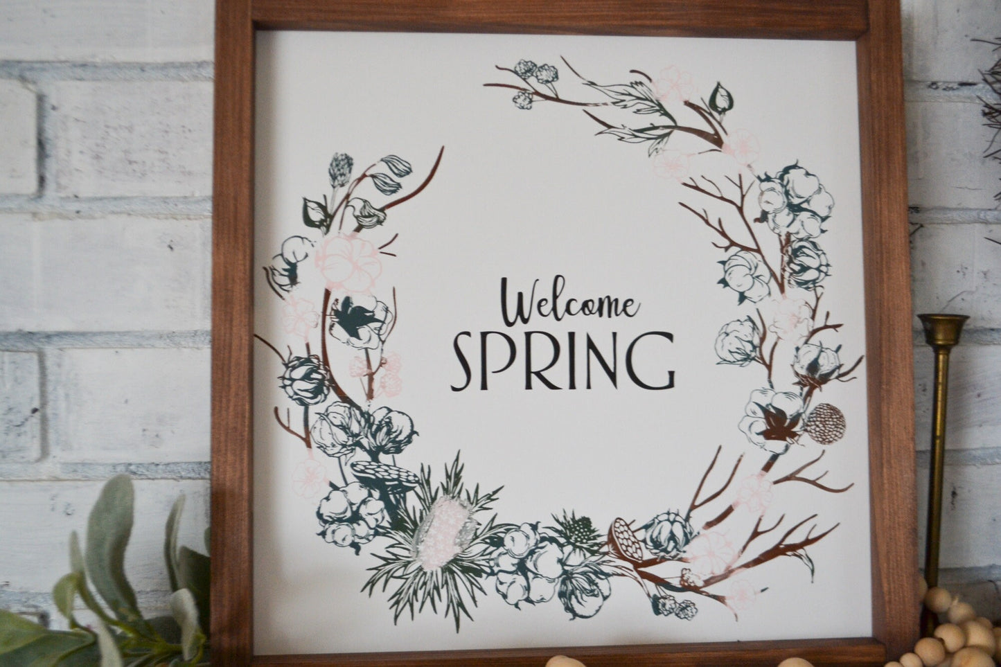 Welcome Spring Wood Framed Sign-Spring Decor-Spring Farmhouse Decor