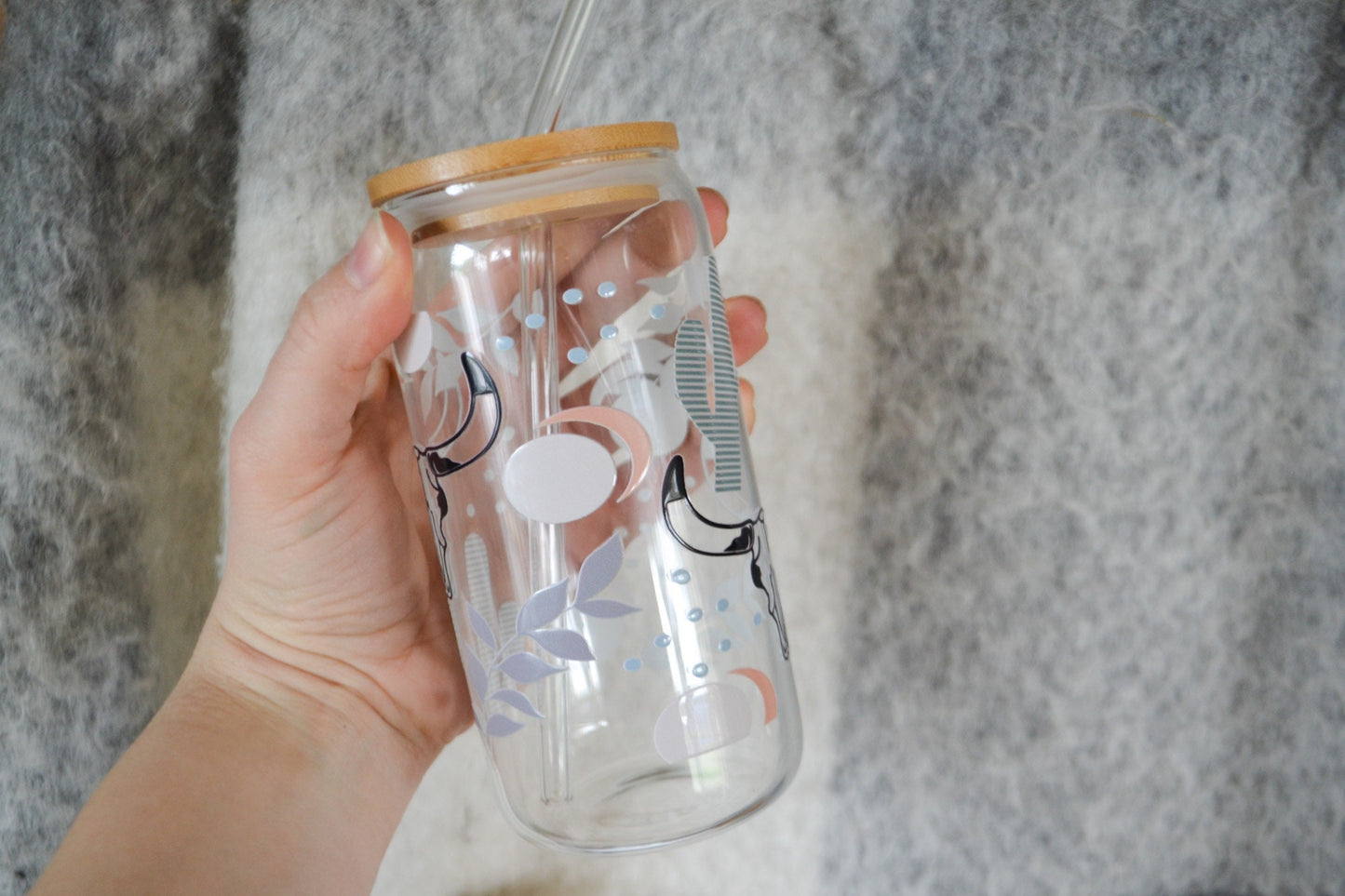 16oz Iced Coffee Glass Cup, Tumbler with Straw, Cowgirl Cup, Cactus Cup