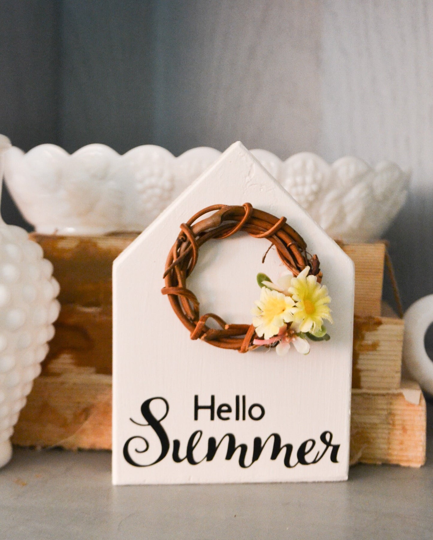 Hello Summer House Shaped Decor Mini Sign Decor Tiered Tray Decor Summer Farmhouse Decor Summer Decor for Home