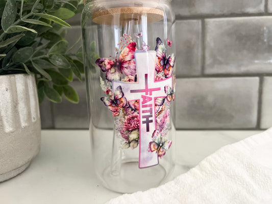 Iced Coffee Glass Cup Beer Can Glass Tumbler with Straw Libbey Cup Christian Gift Faith Glass Cup