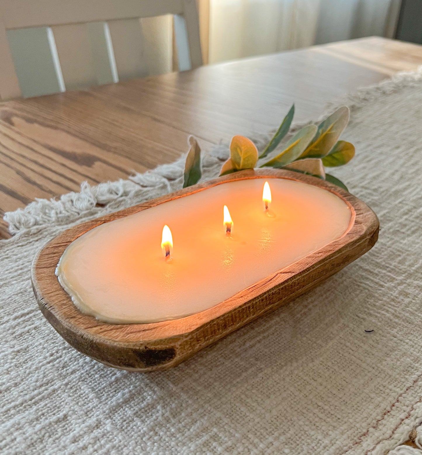 Dough Bowl Candle, Rustic Dough Bowl Candle, All Natural Soy Candle, 3-wick candle, Wooden Bowl Candle, Farmhouse Candle, Housewarming Gift