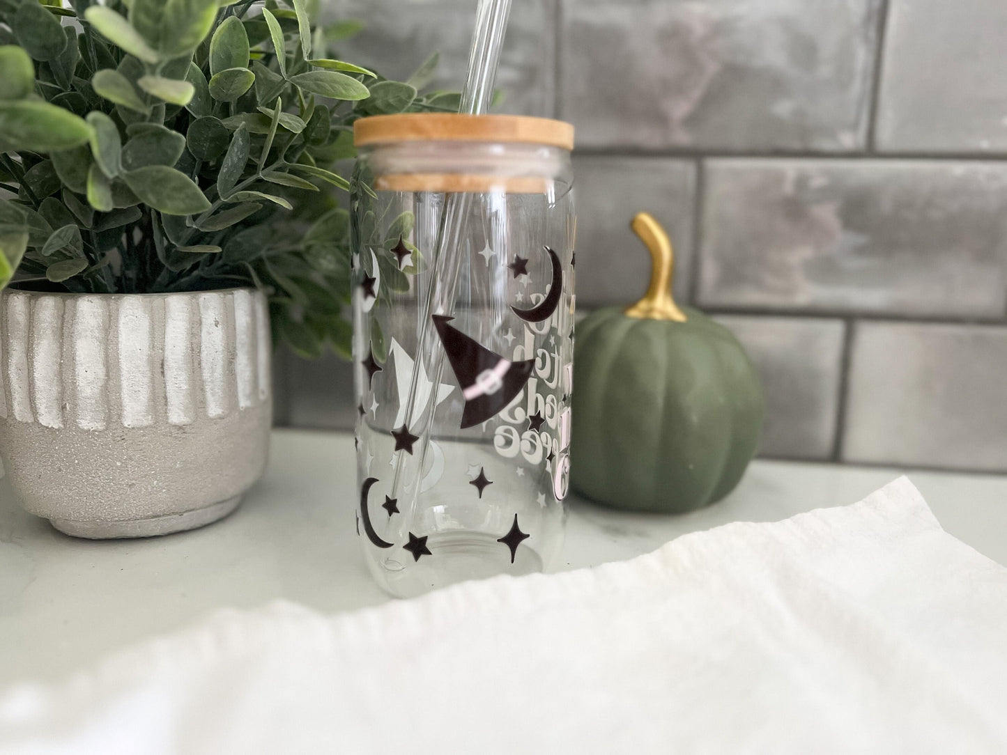 Halloween Glass, Iced Coffee Glass Cup, Glass Tumbler with Straw, This Witch Needs Coffee, Halloween Cup, 16oz Glass Can, Halloween Love