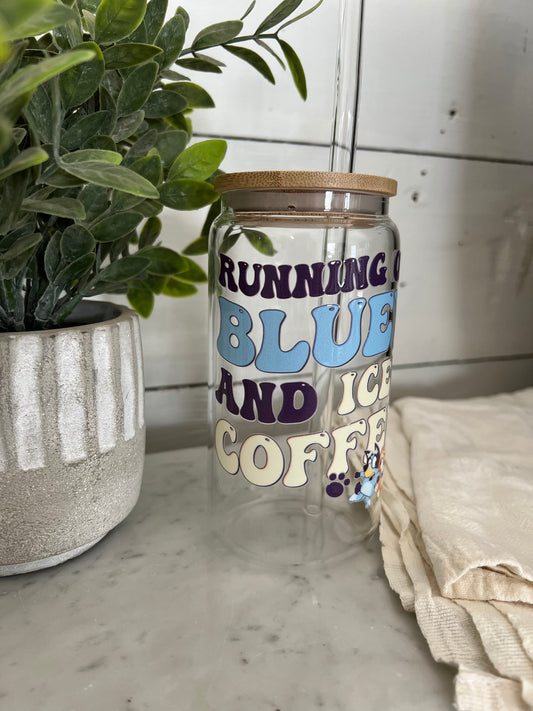 Iced Coffee Glass Cup, Blue Dog Glass Tumbler with Straw, Libbey Cup, Bingo Cup, Mom Coffee Cup, Blue Heeler Drinking Glass