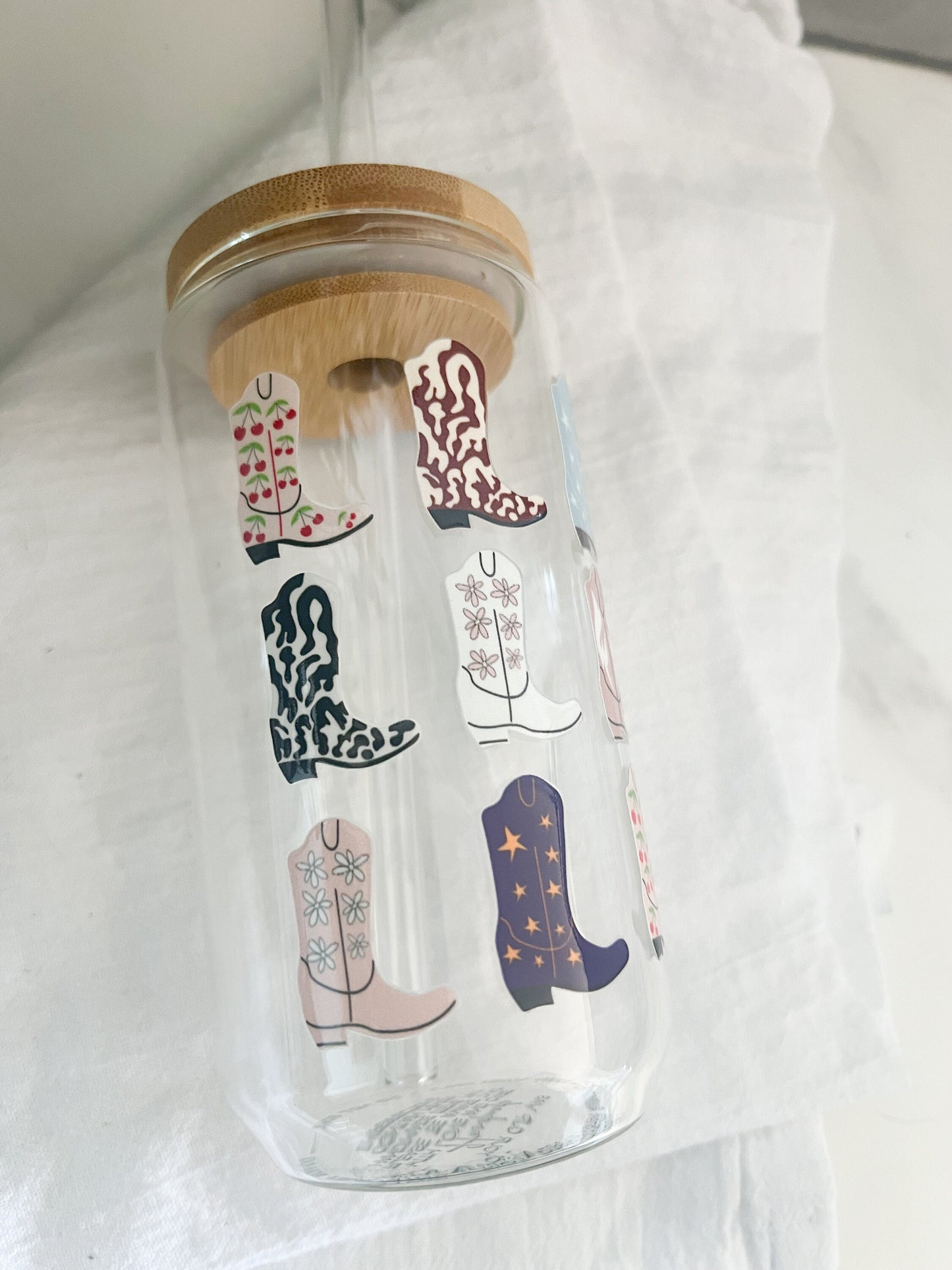 Cowgirl Boots Glass Tumbler with Straw, Iced Coffee Cup, 16 oz cup, Cowgirl Up, Texas Cowgirl