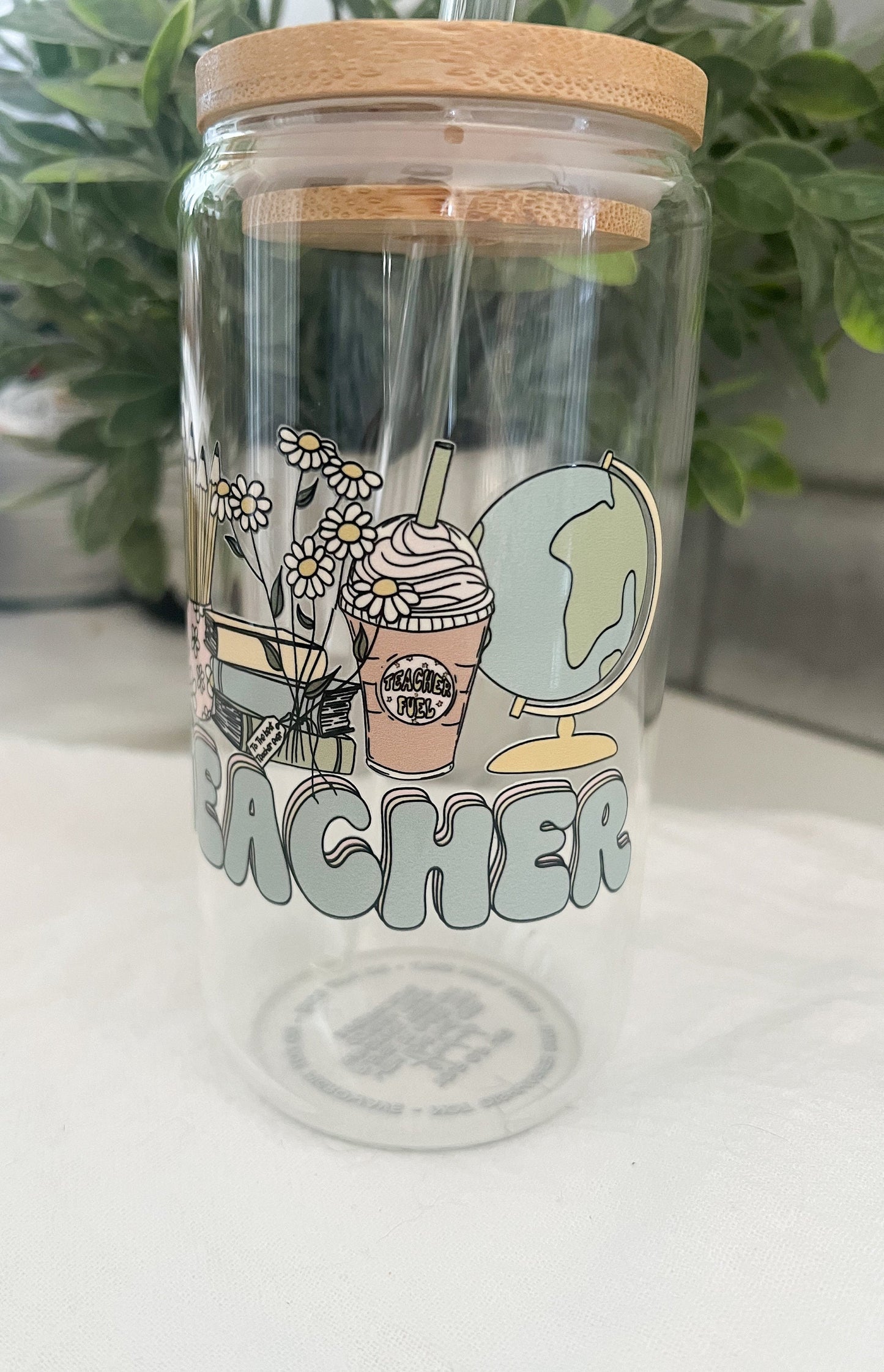 Teacher Appreciation, Glass Tumbler with Straw, Iced Coffee Cup, 16 oz cup, Teacher Gift, Teacher Love, Floral Teacher Cup