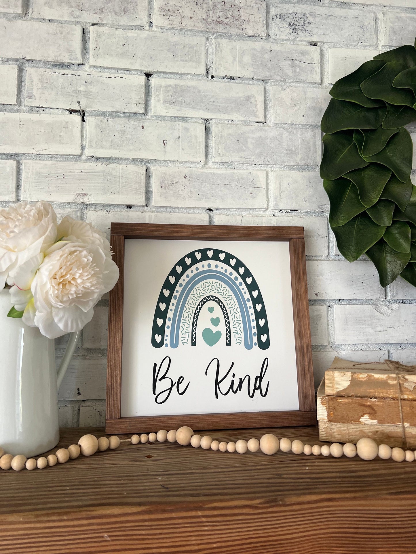 Be Kind Framed Wood Sign, Wall Art, Wall Decor, Rainbow Decor, Classroom Decor, Classroom Sign, Inspirational Sign