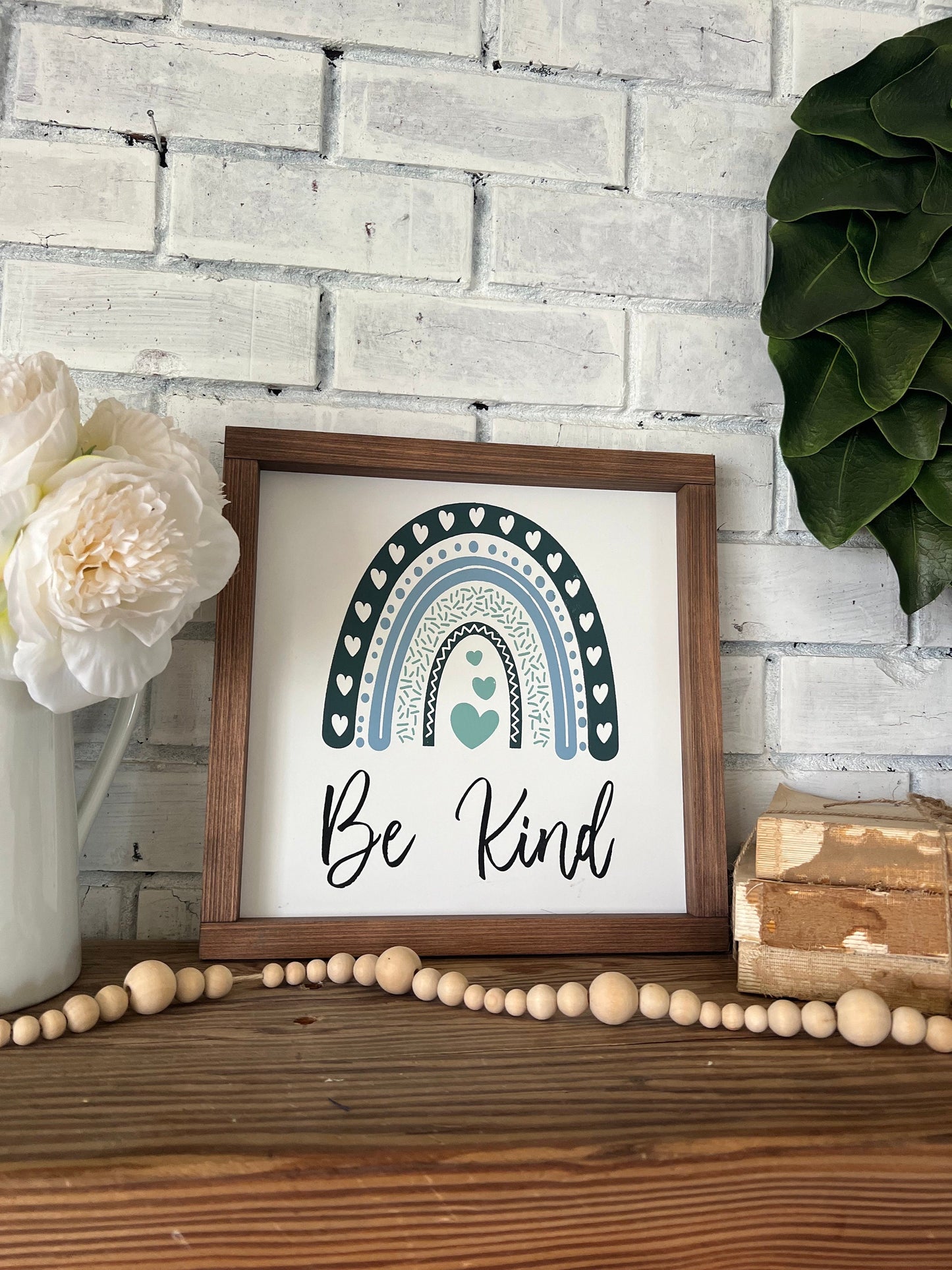 Be Kind Framed Wood Sign, Wall Art, Wall Decor, Rainbow Decor, Classroom Decor, Classroom Sign, Inspirational Sign