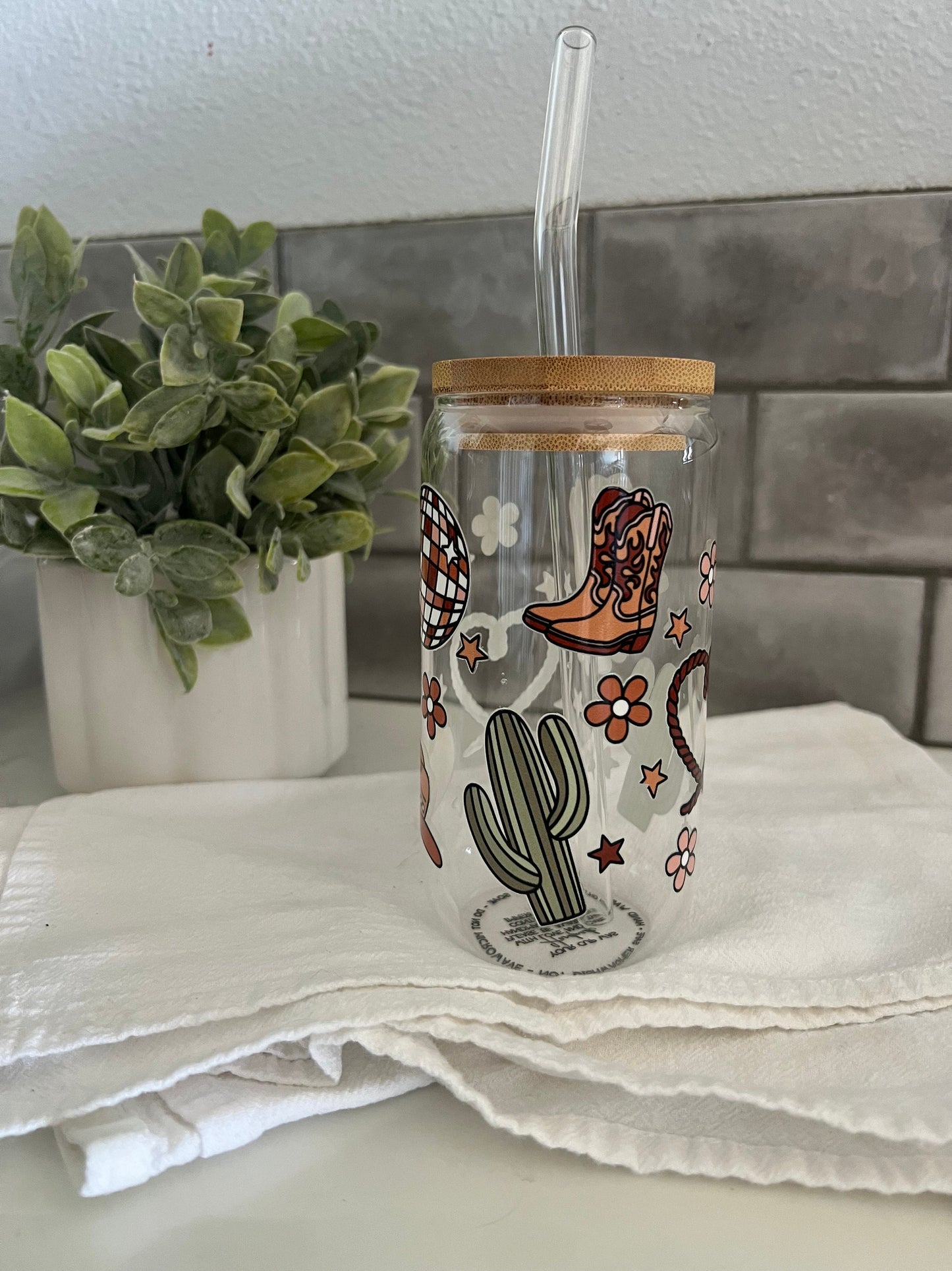 Cowgirl Love Glass Tumbler with Straw, Iced Coffee Cup, 16 oz cup, Cowgirl Up, Texas Cowgirl, Country Girl