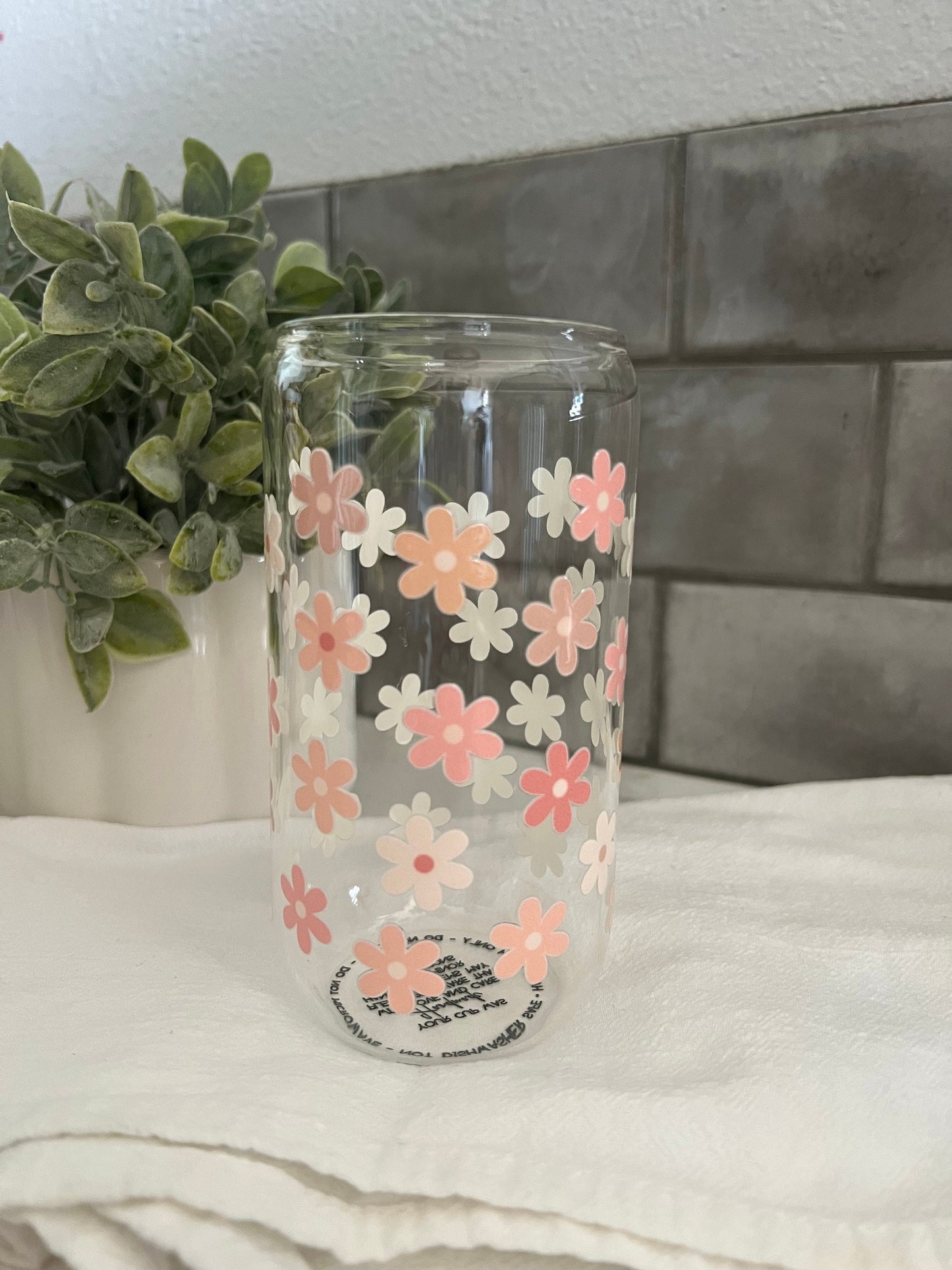 Pink Floral Cup, Iced Coffee Glass Cup, Glass Tumbler with Straw, Libbey Cup, Floral Love, Gardener Gift