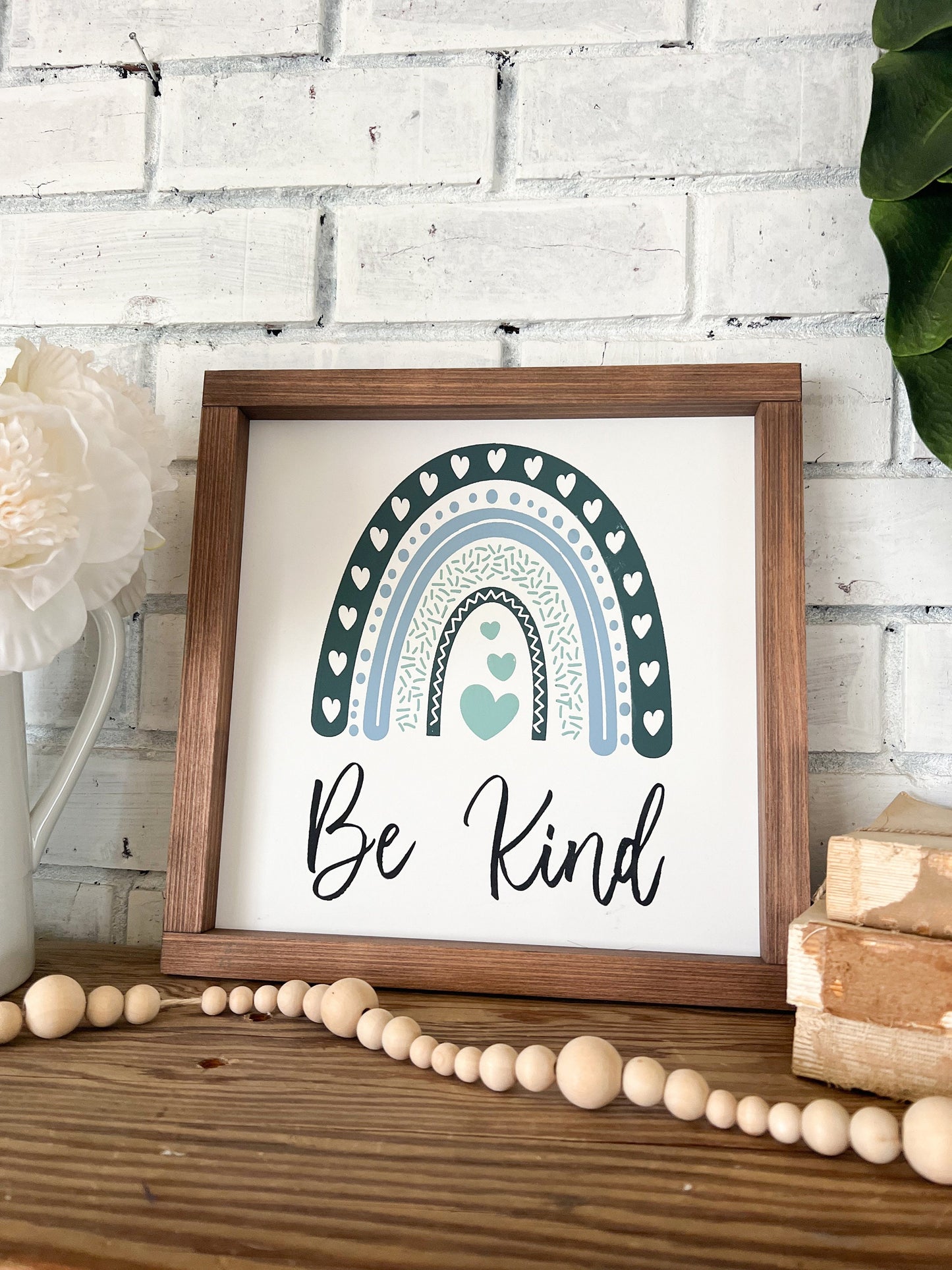 Be Kind Framed Wood Sign, Wall Art, Wall Decor, Rainbow Decor, Classroom Decor, Classroom Sign, Inspirational Sign