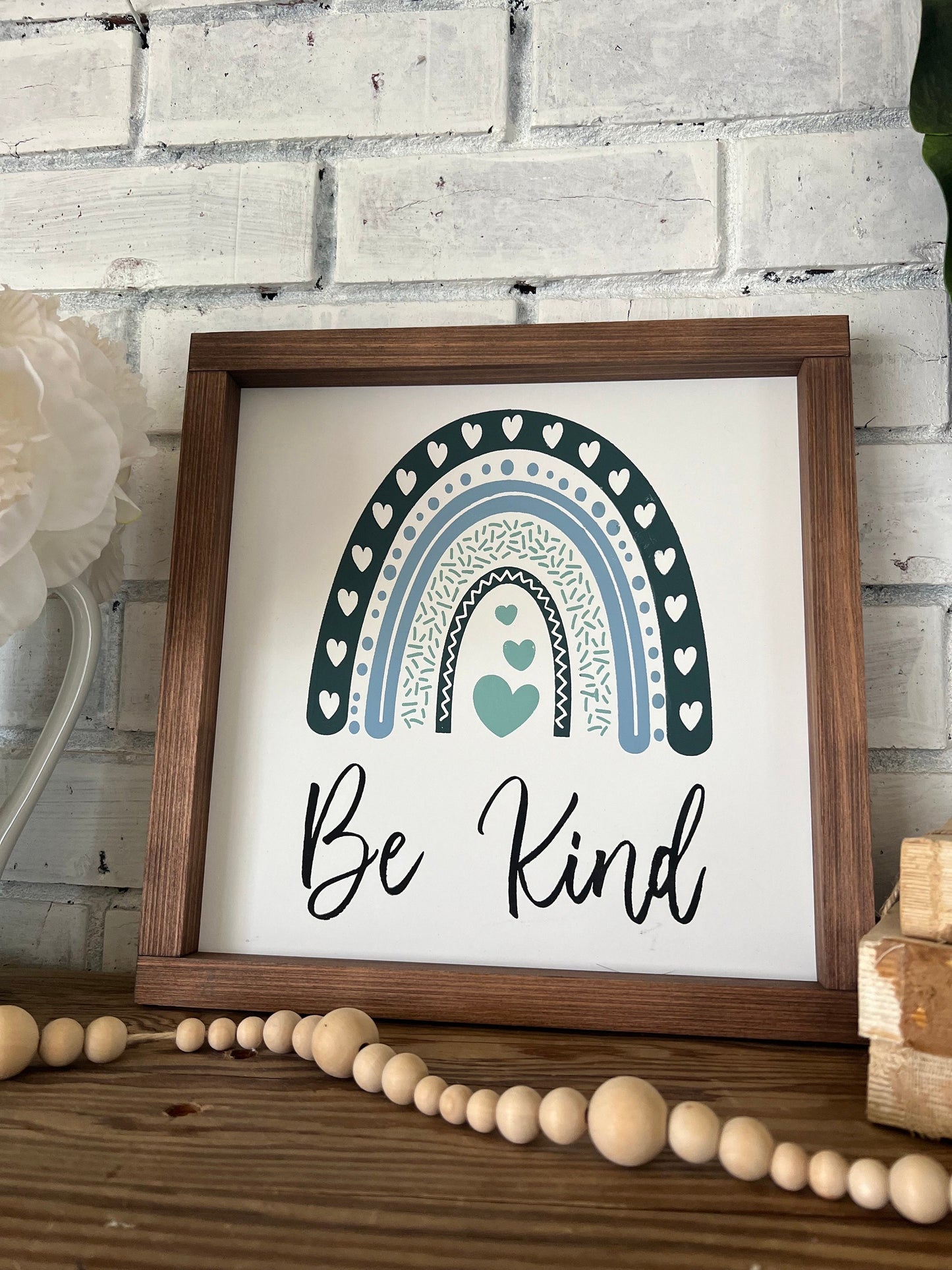 Be Kind Framed Wood Sign, Wall Art, Wall Decor, Rainbow Decor, Classroom Decor, Classroom Sign, Inspirational Sign