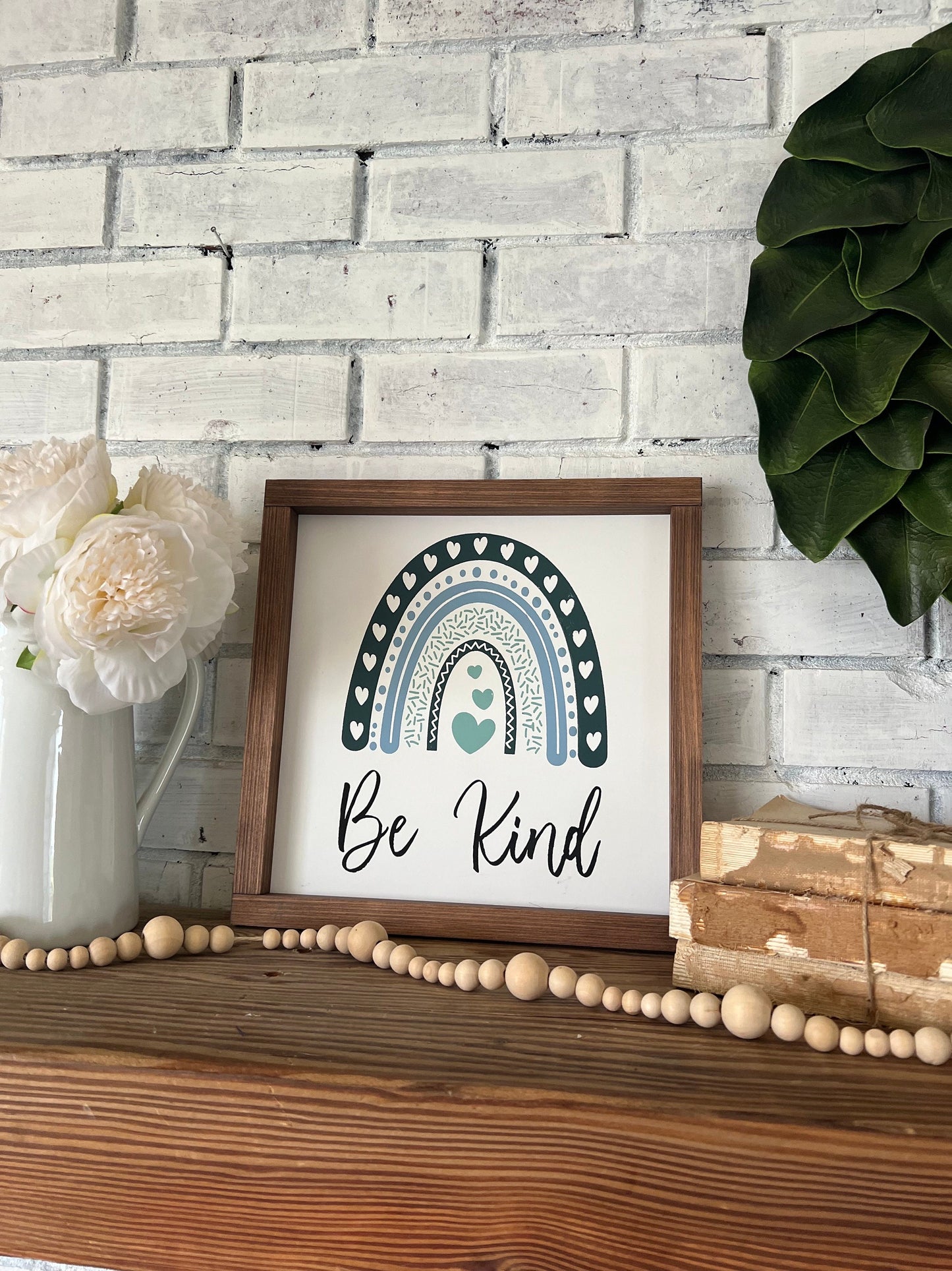 Be Kind Framed Wood Sign, Wall Art, Wall Decor, Rainbow Decor, Classroom Decor, Classroom Sign, Inspirational Sign