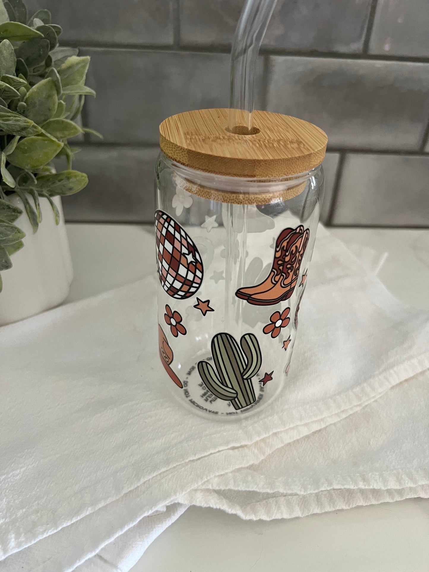 Cowgirl Love Glass Tumbler with Straw, Iced Coffee Cup, 16 oz cup, Cowgirl Up, Texas Cowgirl, Country Girl