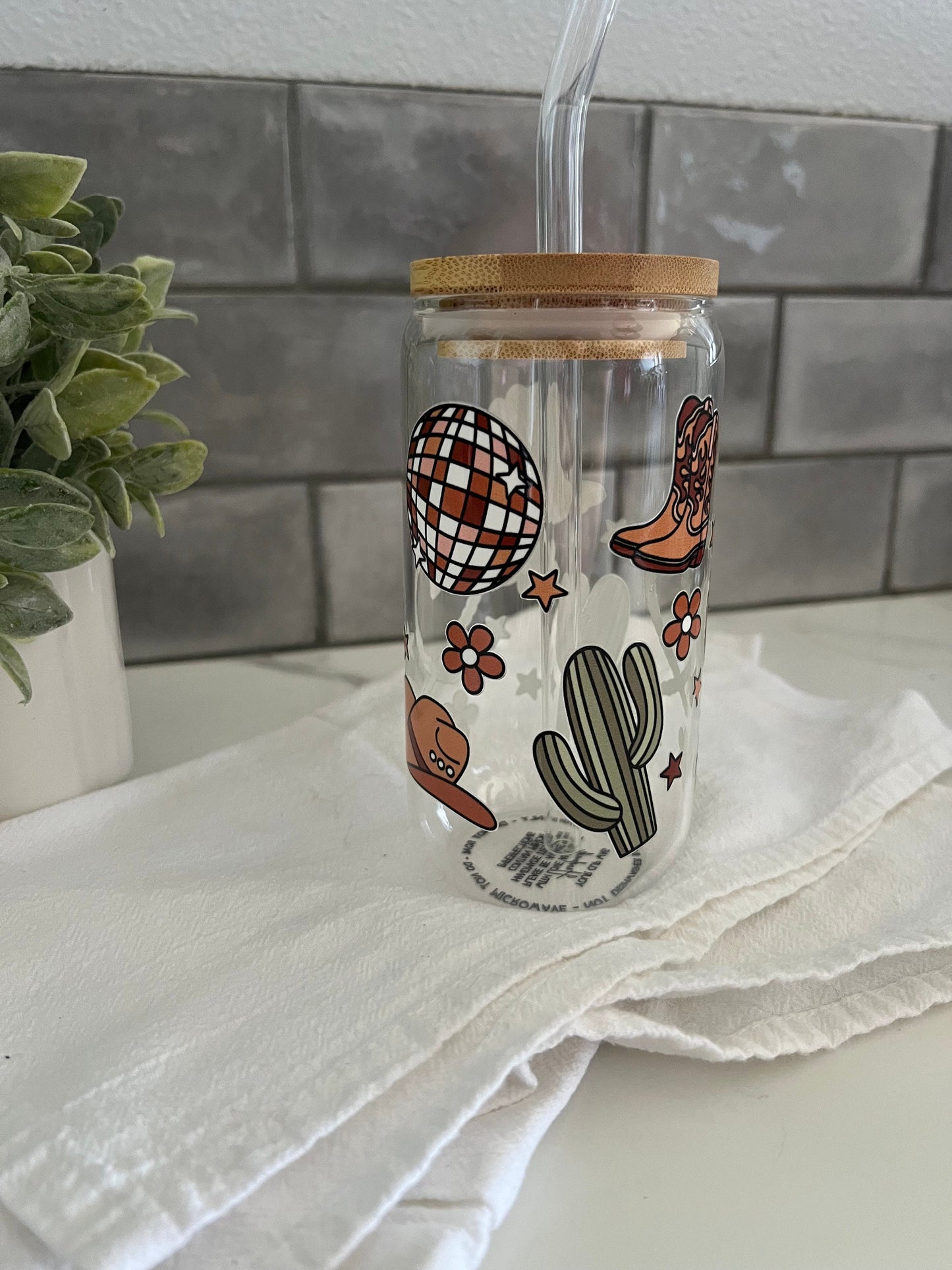 Cowgirl Love Glass Tumbler with Straw, Iced Coffee Cup, 16 oz cup, Cowgirl Up, Texas Cowgirl, Country Girl