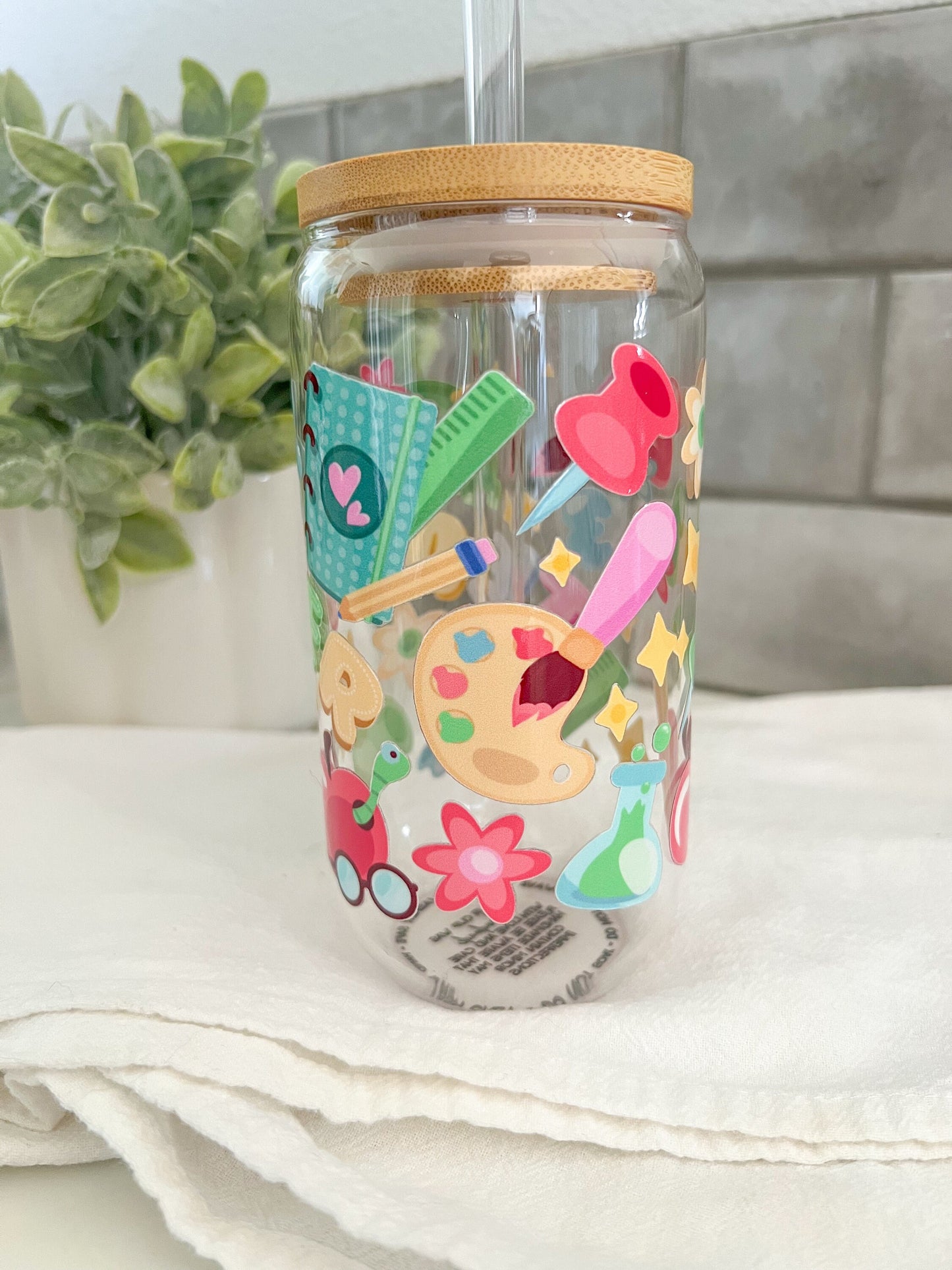 Glass Tumbler with Straw, Iced Coffee Cup, 16 oz cup, Teacher Gift, Teacher Love, Elementary Teacher Gift