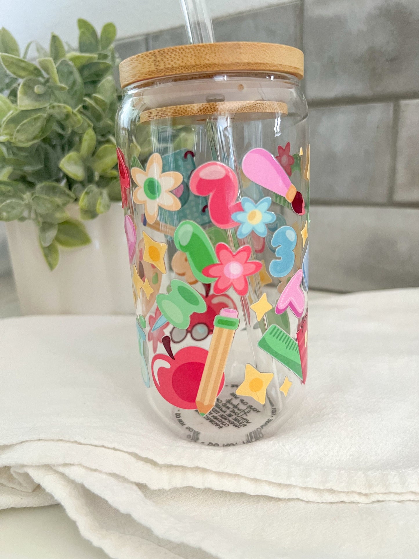 Teacher Appreciation, Glass Tumbler with Straw, Iced Coffee Cup, 16 oz cup, Teacher Gift, Teacher Love