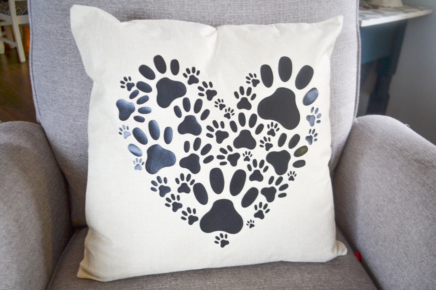 Mutt four legged word for love paw print funny dogs animals Decorative  Throw Pillow cover 18 x 18 Pillow Grey Funny Gift 