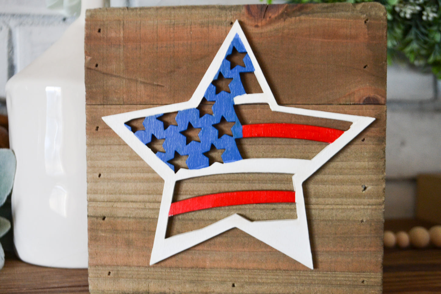 American Flag Star Decor-Small Wood Rustic Flag Sign-Gallery Wall Decor-Americana-4th of July Decor
