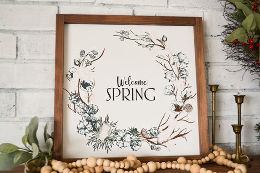 Welcome Spring Framed Wood Sign