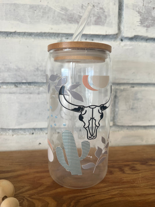 Soda Can Glass Tumbler-16oz w/bamboo lid and glass straw